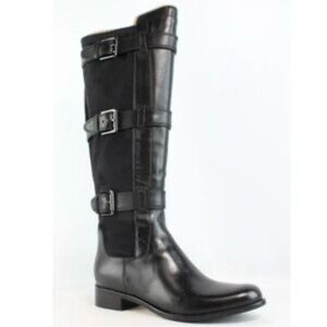 Cole Haan Nike Air Avalon Riding Black Leather Suede Knee Boots Buckle 9